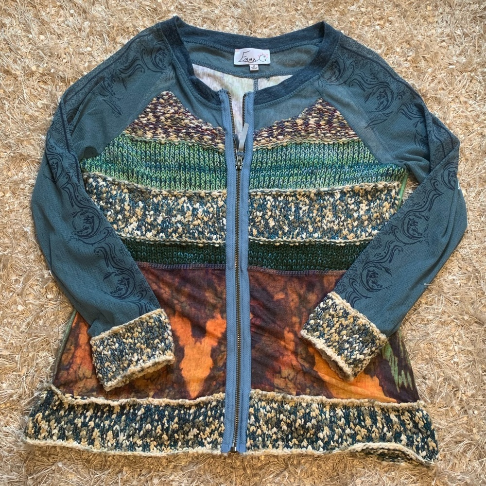 Zip up boho style jacket/cardigan by Emma G - sz M